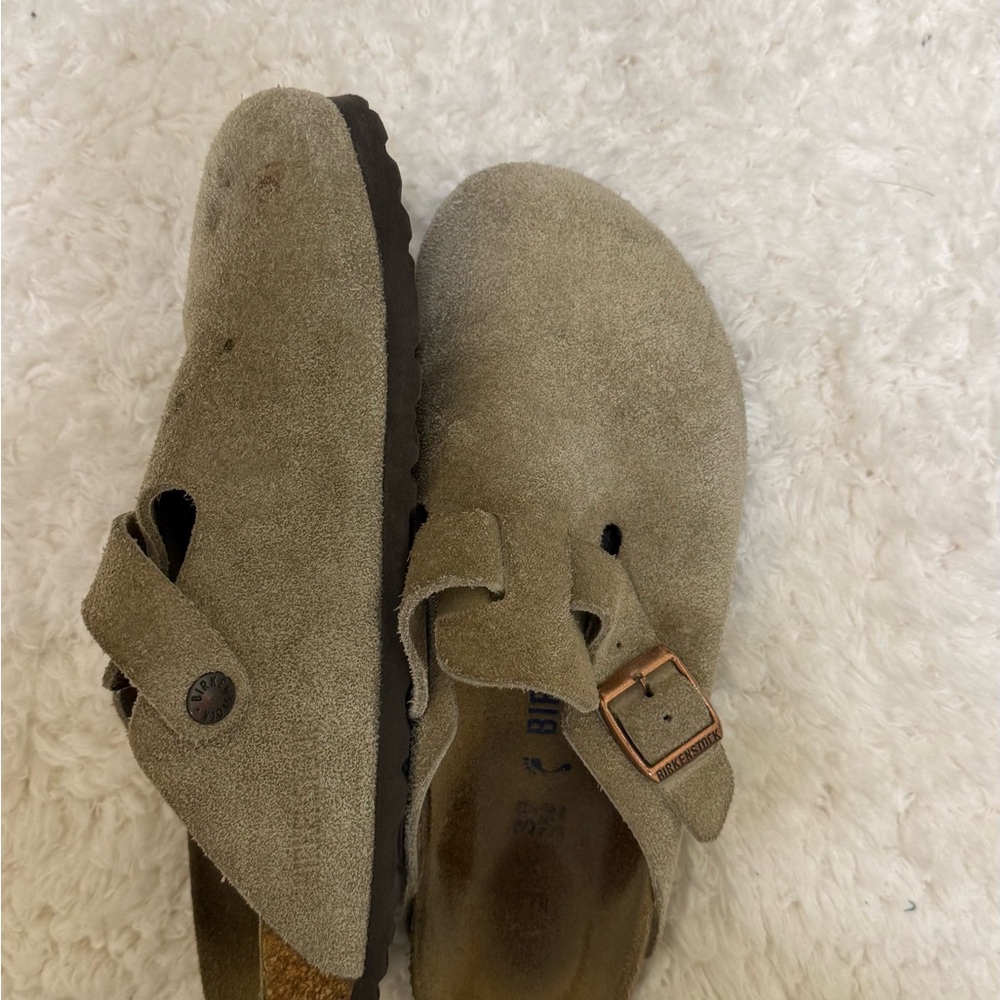 Tan Suede Slip-On Clogs